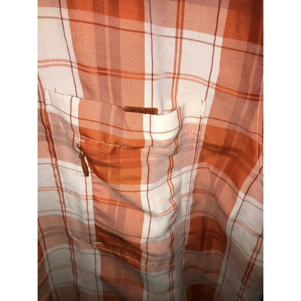 The North Face Men’s Large L Short Sleeve Button Down Striped Plaid Shirt Orange
